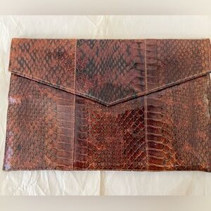 Brown Snakeskin Envelope Clutch
